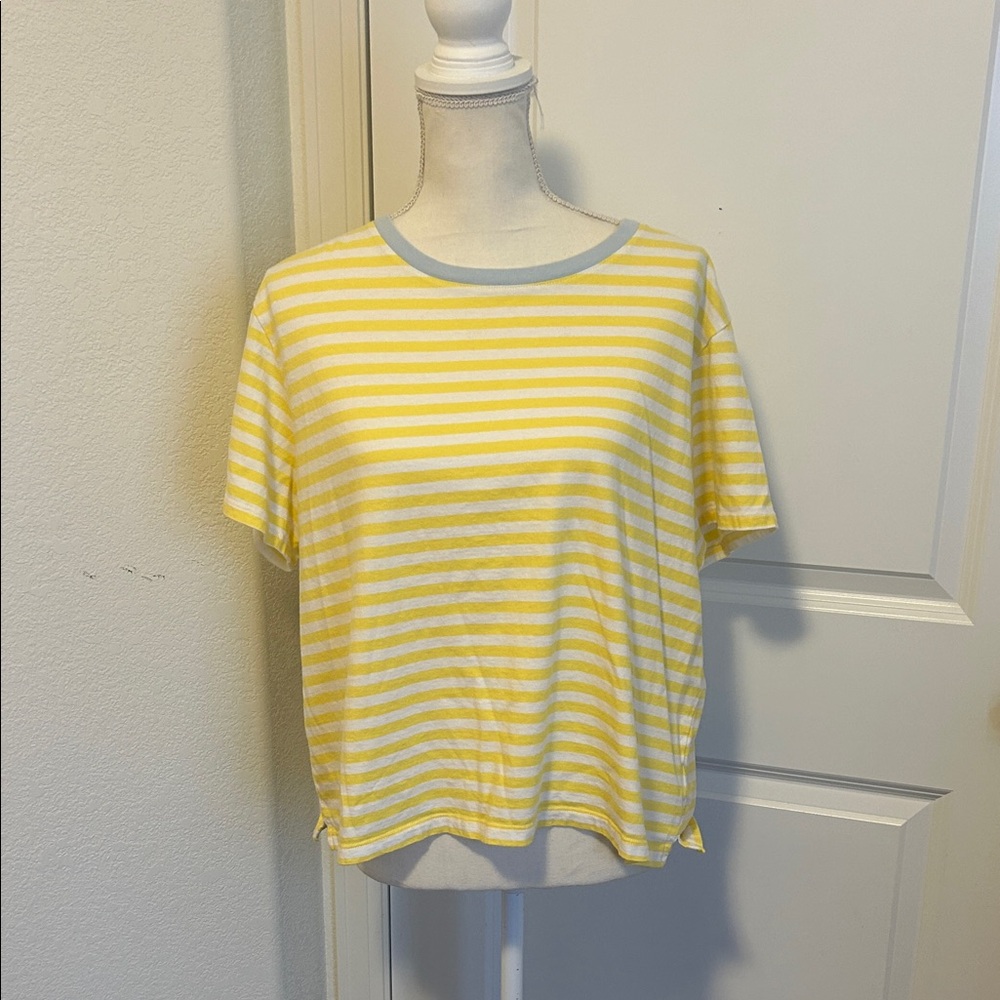 Yellow & White Striped Short Sleeve Tee
